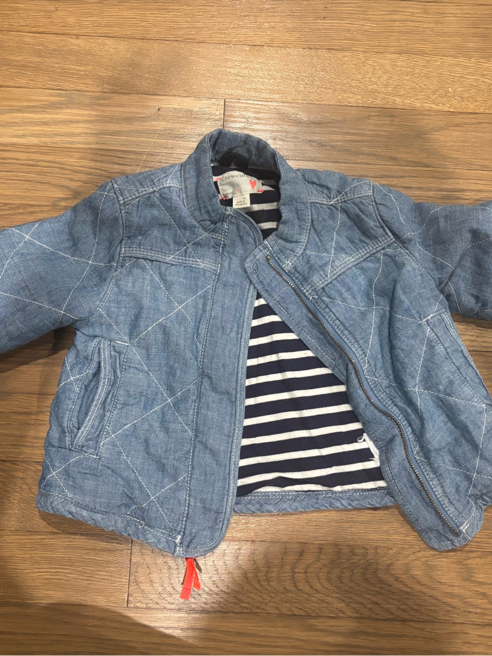 Crewcuts Light Blue Quilted Jean Jacket with Navy Striped Lining